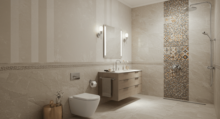 10. Peinture décorative et carrelage design pour personnaliser sa salle de bains